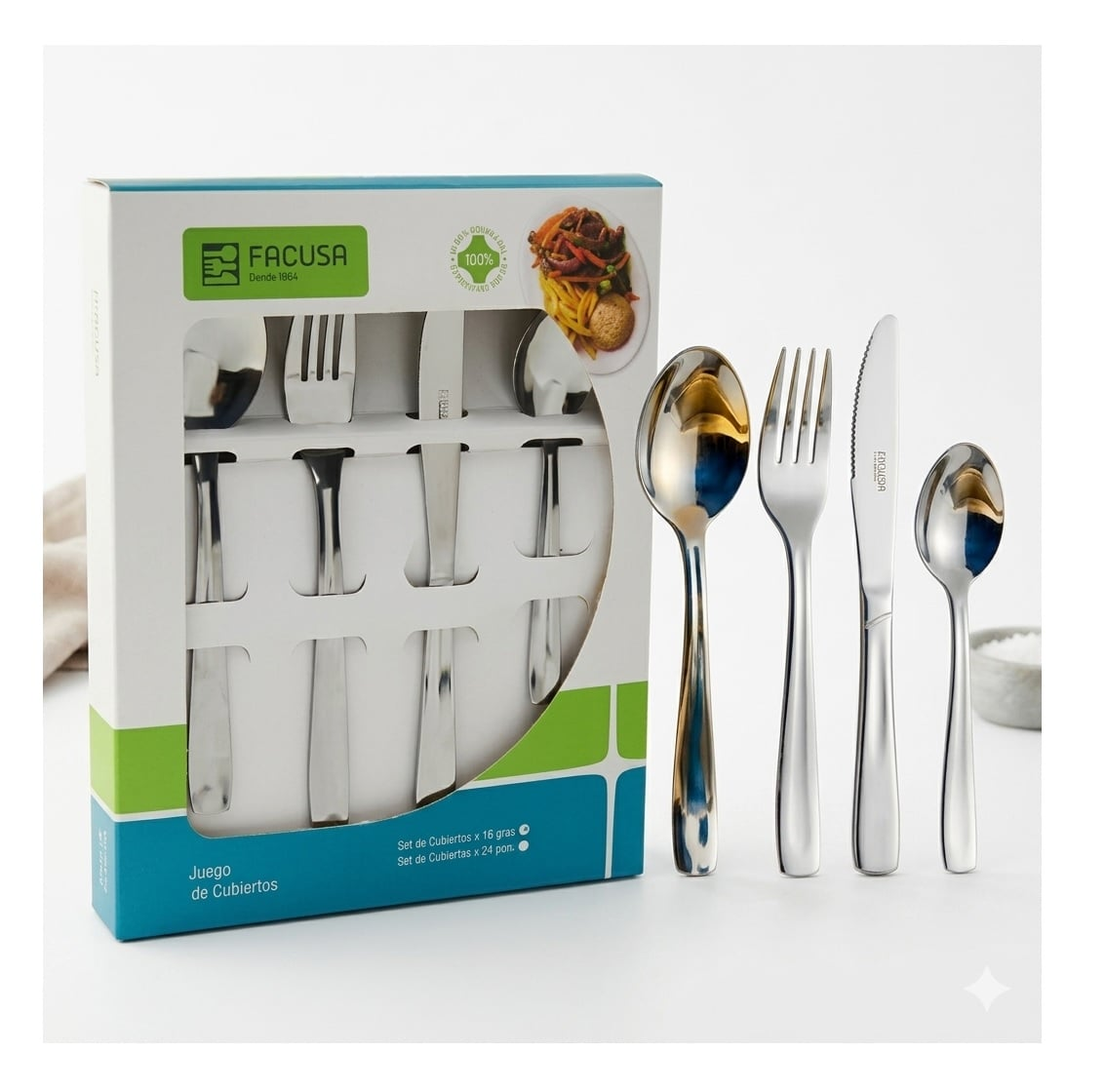 SET DE CUBIERTOS X 16 PIEZAS FACUSA PLATEADO